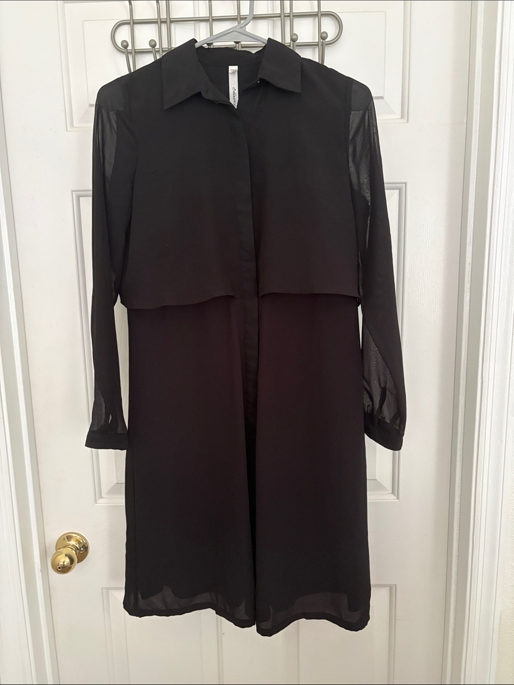 NY Collection Black Long-Sleeve Sheer Overlay Dress